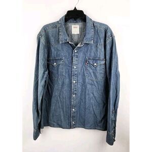 Levis Shirt Mens XL Blue Pearl Snap Denim Jean Barstow Western Work Sawtooth‎